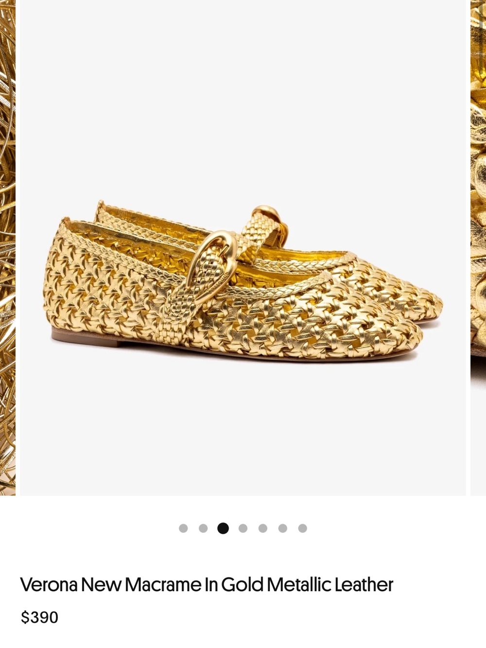 Larroude Gold Metallic Woven Mary Jane Flats